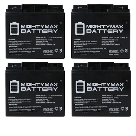 Mighty Max Battery Sealed Lead Acid Battery, 12 V, 18 AH, F2 Terminal, SLA, AGM Chemistry ML18-12F2MP472